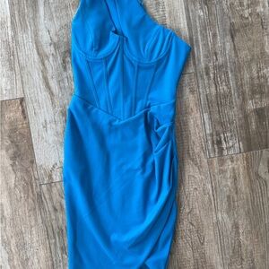 Lavish Alice Blue One Shoulder Bodycon Dress